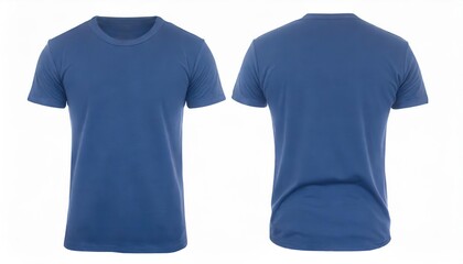 Blue t shirt front and back view, isolated on white background