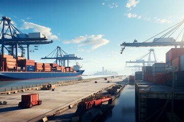 Complex Marine port cargo. Vessel industrial. Generate Ai