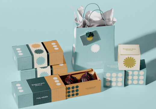 Bakery Box and Bag Branding Set Mockup        