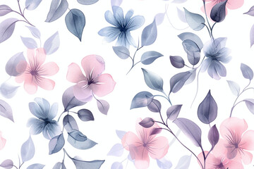 Watercolor floral seamless pattern in vintage rustic style. Print with abstract flowers, leaves, and plants.