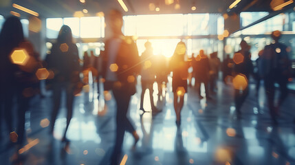 Work team in an office on the move. Blurred business people walking in the office. Businessmen walking in blurred motion in an office, meeting, conference or event space.