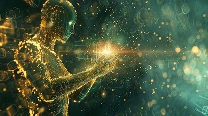 ai alchemist transmuting raw data into golden stream of knowledge futuristic technology concept illustration