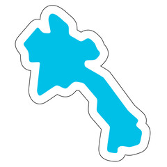 Laos country silhouette. High detailed map. Solid blue vector sticker with white contour isolated on white background.