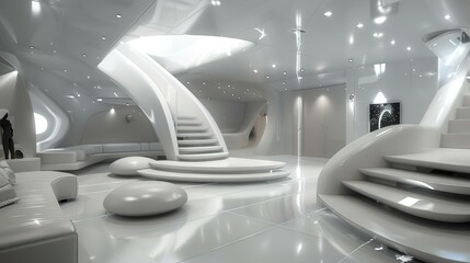 Futuristic house interior ultra hd UHD wallpaper