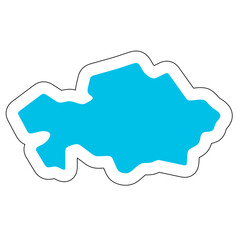 Kazakhstan country silhouette. High detailed map. Solid blue vector sticker with white contour isolated on white background.