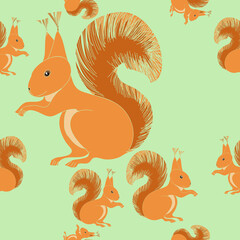 Seamless doodle colored  squirrel. Hand drawn.