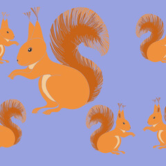 Horizontal arrangement  colored  squirrel. Hand drawn.