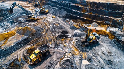 Heavy machines working in construction site and industrial technology concept.