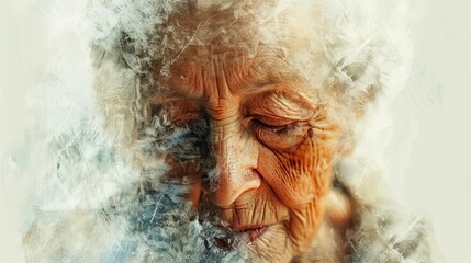 artistic representation of elderly woman with dementia abstract portrait conveying loneliness and confusion