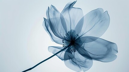 artistic xray image of a delicate flower in bloom rendered in soothing blue tones fine art photography