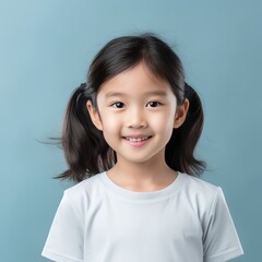 Silver background Happy Asian child Portrait of young beautiful Smiling child good mood Isolated on...