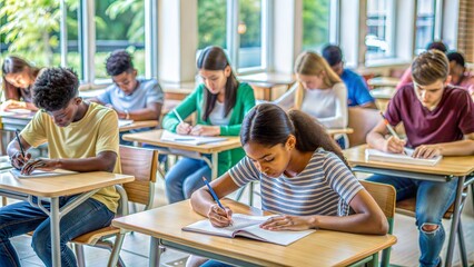 Obraz premium group of students studying in library