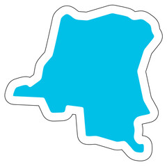 Democratic Republic of the Congo country silhouette. High detailed map. Solid blue vector sticker with white contour isolated on white background.