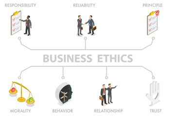 3D Isometric Flat  Illustration of Business Ethics, Core Ethics, Moral and Goals