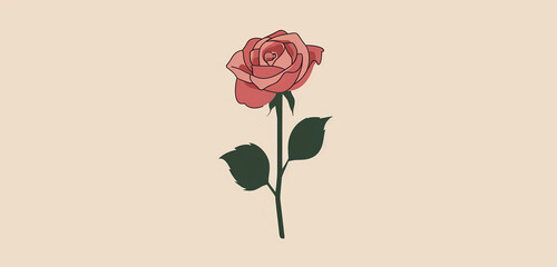 A rose logo featuring a single, elegant bloom with detailed petals and a minimalist green leaf.