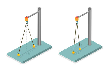 3D Isometric Flat  Illustration of Coulombs Law Experiment, General Physics Study