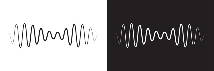 Waves of the equalizer. Vector illustration of music sound on isolated background. Drawing of radio signal painted by black inks. Sketch of musical soundtrack. Etching of voice record.