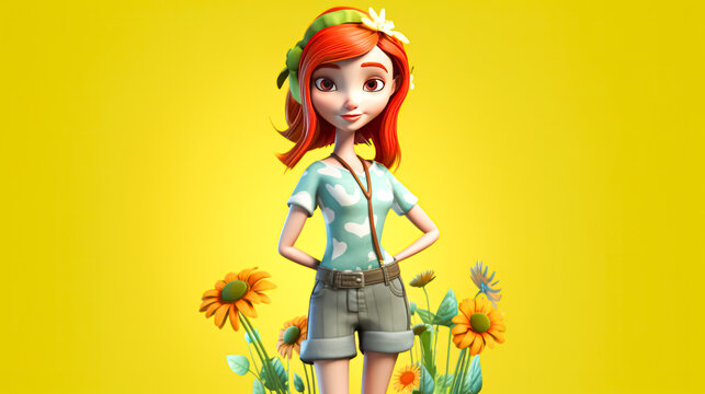 An illustration of a cartoon girl with red hair, embodying whimsy and charm in vibrant, playful strokes.