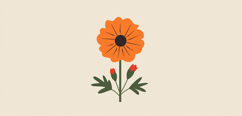 A simple icon of an orange marigold with bold, clear shapes, isolated on a plain backdrop.