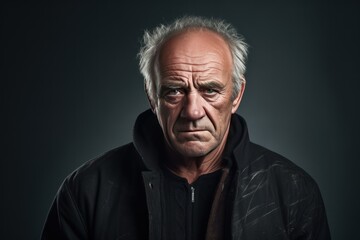 Silver background sad european white man grandfather realistic person portrait older person beautiful bad mood old man Isolated on Background