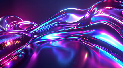 Abstract fluid 3d render holographic iridescent neon curved wave in motion dark background 