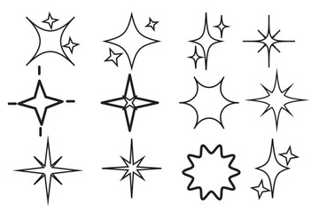 Twinkle star shape symbols. Minimalist silhouette stars icon. Modern geometric elements, shining star icons, abstract sparkle black silhouettes symbol vector set. Used in web , templates