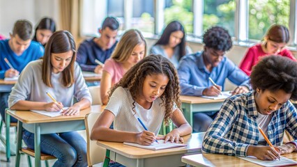 Fototapeta premium young african girl studying and smiling at college.