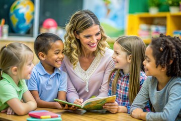 Fototapeta premium teacher helping kids in classroom