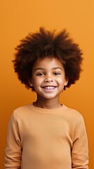 Tan background Happy black american african child Portrait of young beautiful kid Isolated on Background ethnic diversity equality acceptance 