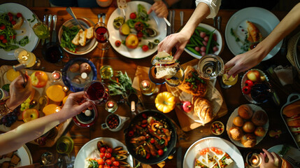 full table of delicious dinner, buffet