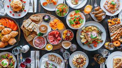 full table of delicious dinner, buffet