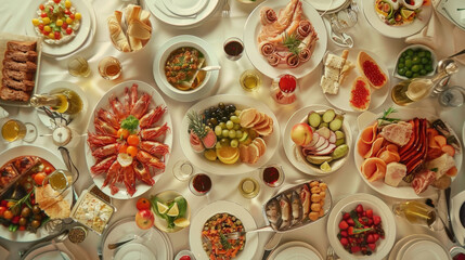 full table of delicious dinner, buffet