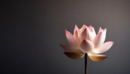 A pink lotus flower blooming in the dark isolated pastel background Copy space