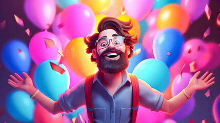 An illustration of a charismatic cartoon man against a colorful background, exuding charm and personality in vibrant, animated style.