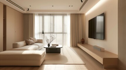 Fototapeta premium A minimalist shot of a modern Korean apartment with clean lines, neutral color palettes, and a simple yet elegant decor.