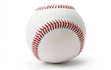 White Baseball with Red Stitching on White Background