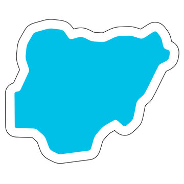 recommend clip art: Nigeria country silhouette. High detailed map. Solid blue vector sticker with white contour isolated on white background.