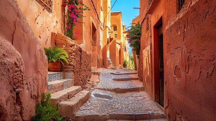 charming narrow alleyway in ancient moroccan village of ait ben haddou travel photography print
