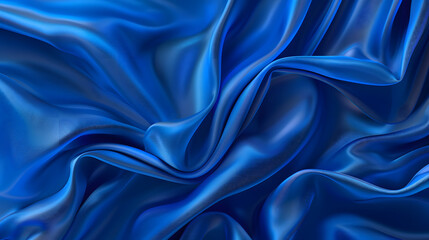 Fototapeta premium Navy blue silk satin. Silky shiny fabric. Dark luxury background with space for design. Banner. Wide. Long. Panoramic. Template. Empty. Flat lay, top view table