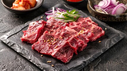 A5 Japanese Wagyu Beef Yakiniku Steak. Generative Ai
