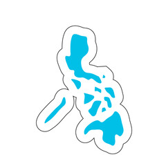 Philippines country silhouette. High detailed map. Solid blue vector sticker with white contour isolated on white background.