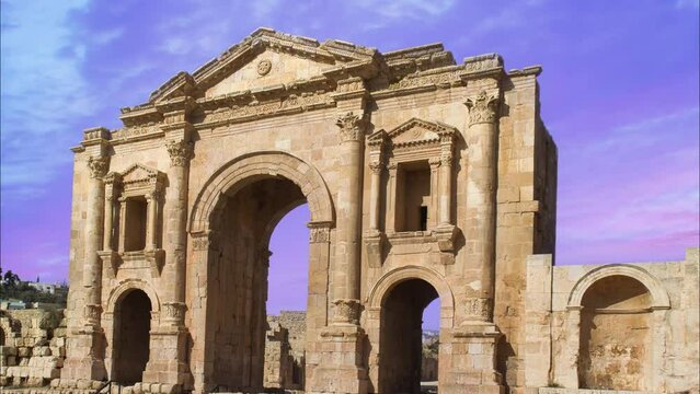 Greco-Roman Hadrian's Arch in the archaeological site of Jerash, Jordan