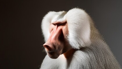 baboon close up head on black background 