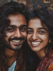 A close-up captures a Indian couple's intimate moment, their faces close and expressions filled with love and affection. Their deep connection is palpable in this private, tender moment.