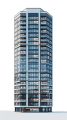 A tall building with numerous windows on top, standing against a transparent background