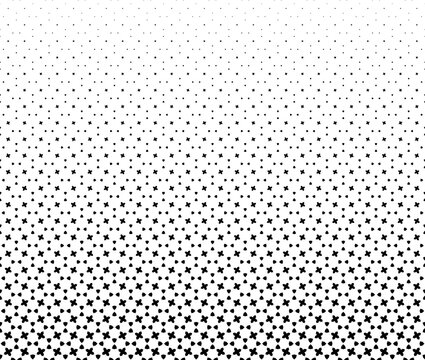 Geometric pattern of black stars on a white background.Seamless in one direction.Option with an Average  fade out.The scale transformation method.