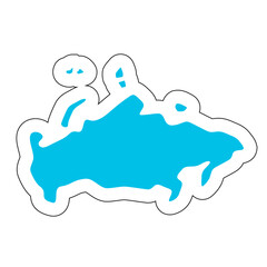 Russia country silhouette. High detailed map. Solid blue vector sticker with white contour isolated on white background.