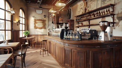 interior of a old bar, old cafe, vintage cafe