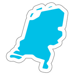 Netherlands country silhouette. High detailed map. Solid blue vector sticker with white contour isolated on white background.