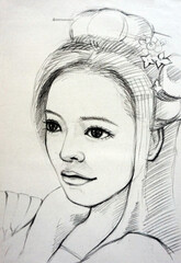 hand drawn sketch drawing  girl face